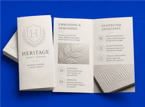 brochure with embossing and debossing finish