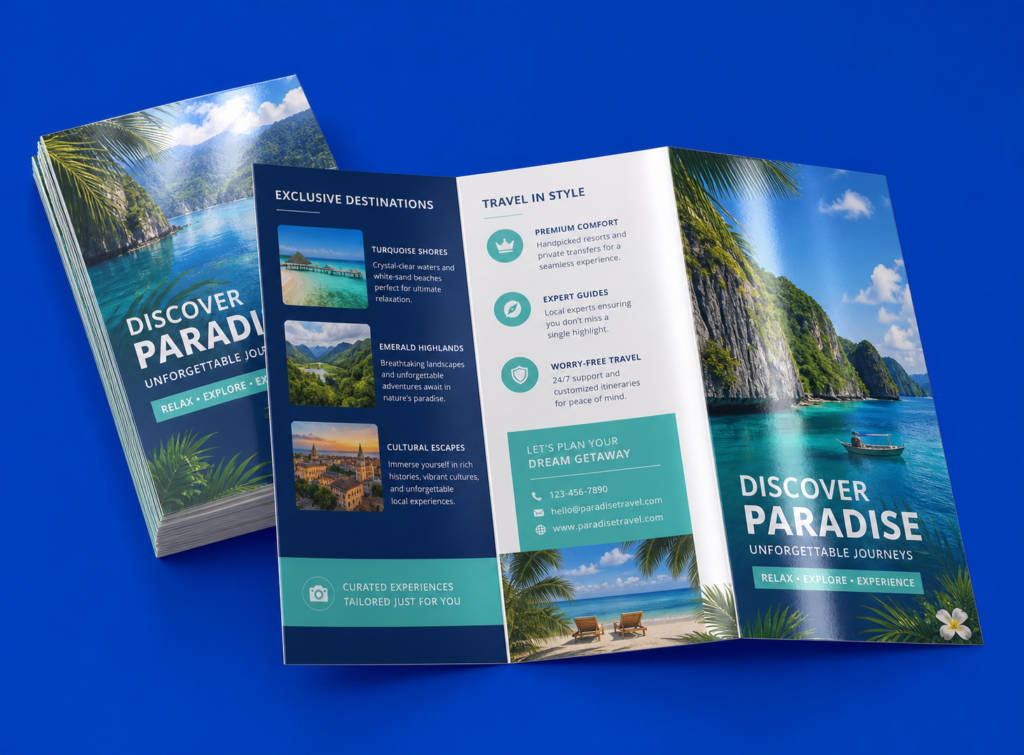 Brochures 9 - bdprint.com brochure gloss cover with gloss AQ coating - printer canada